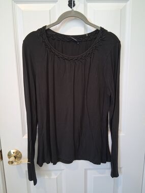 Elie Tahari Black Long-Sleeve Braided-Neck Top